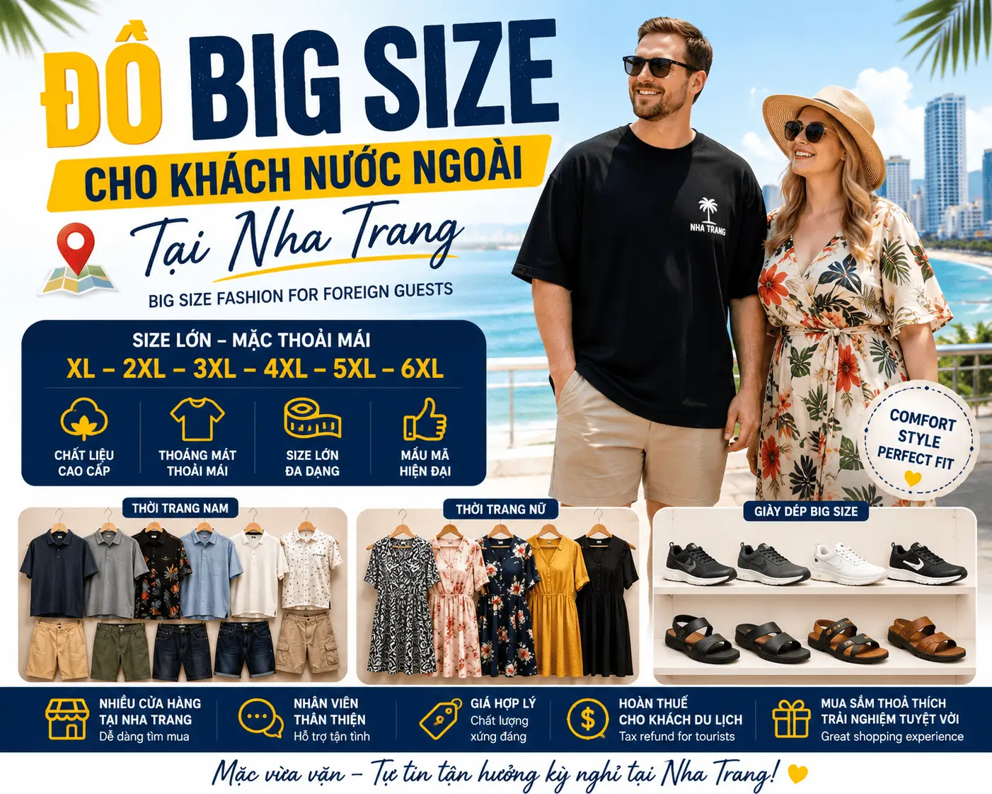 BÍ KÍP SẮM ĐỒ BIG SIZE & CHẤT VẢI "CHÂN ÁI" CHO DU KHÁCH NƯỚC NGOÀI TẠI NHA TRANG